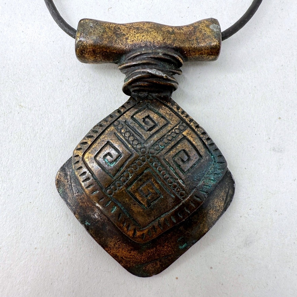 Chicos Copper Pendant Necklace Ethnic Bib Boho Funky Artsy Metal Bronze Brown